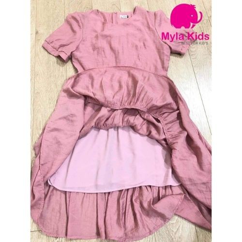 Set đầm đôi mẹ và bé gái ngắn tay màu hồng nhạt váy tơ lụa organza an toàn cho bé Myla Kids kèm ảnh feetback của khách