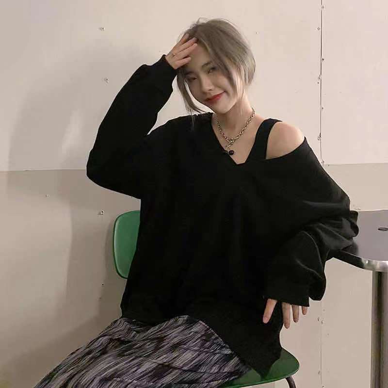 Áo sweater trễ vai dáng rộng thời trang xuân thu cho nữ