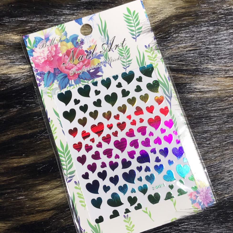 Hình dán móng tay Tim xà cừ nhiều màu