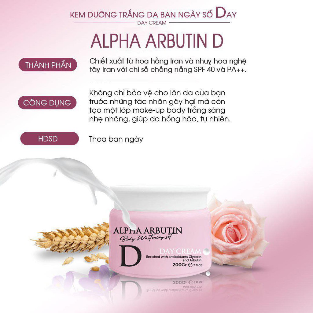 Alpha Arbutin - Bộ sản phẩm trắng da body cao cấp