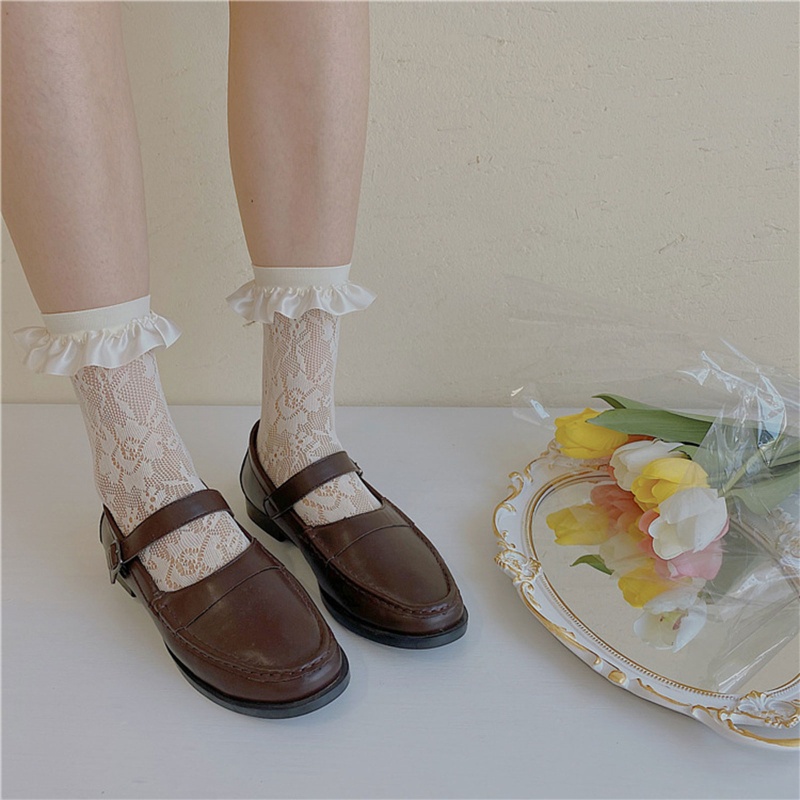 Vớ ren hoa phối lưới phong cách Lolita Nhật Bản đáng yêu cho nữ