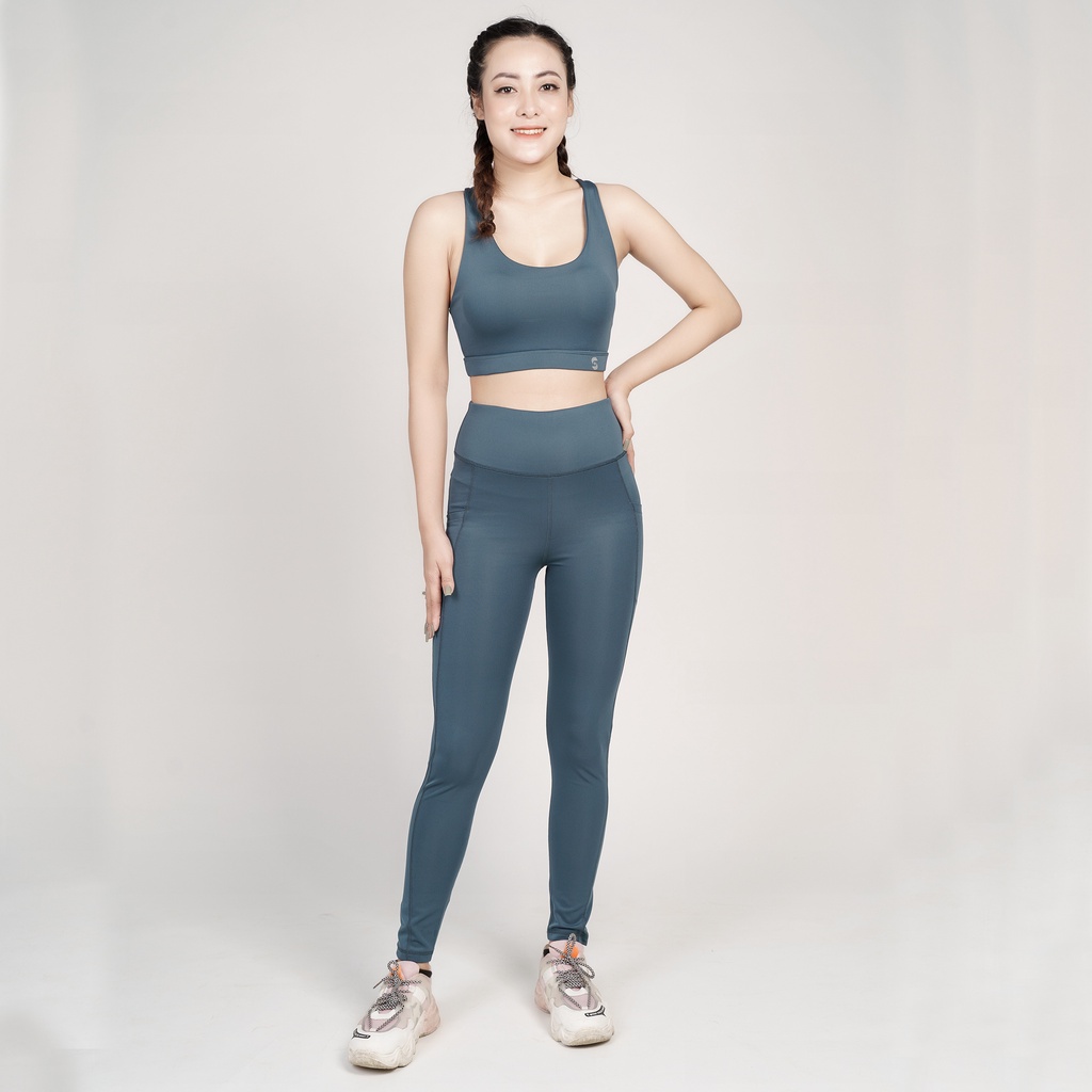 Bộ đồ tập yoga gym aerobic nữ chuyên nghiệp BAS áo bra 2 lớp phối legging nâng mông tôn dáng