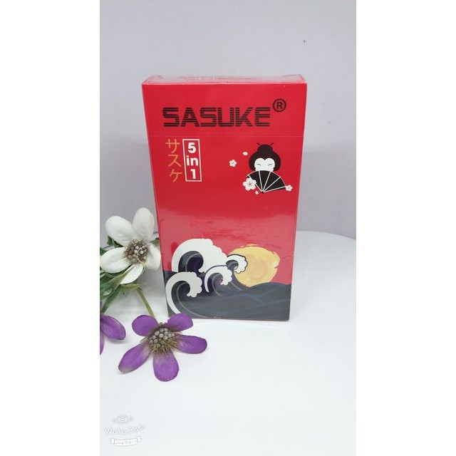 Bao cao su Sasuke 5in1 siêu mỏng, gân, gai, kéo dài thời gian - Chống xuất tinh sớm ( hộp 10 cái )