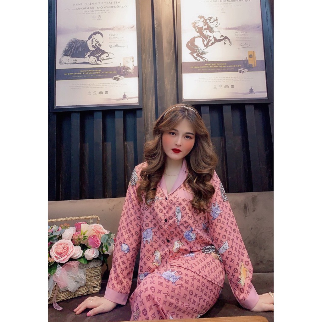 Bộ tay dài quần dài lụa satin cao cấp - Free size dưới 60kg