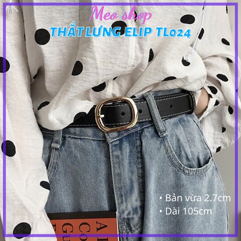Dây Thắt Lưng Meo Shop Unisex Nữ Nam Mặt Tròn Elip Vàng Tl031 - Thắt Lưng Da Unisex Nam Nữ Hàn Quốc Học Sinh Viên