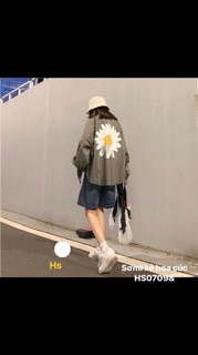 Áo sơmi kẻ xám hoa cúc -HS
