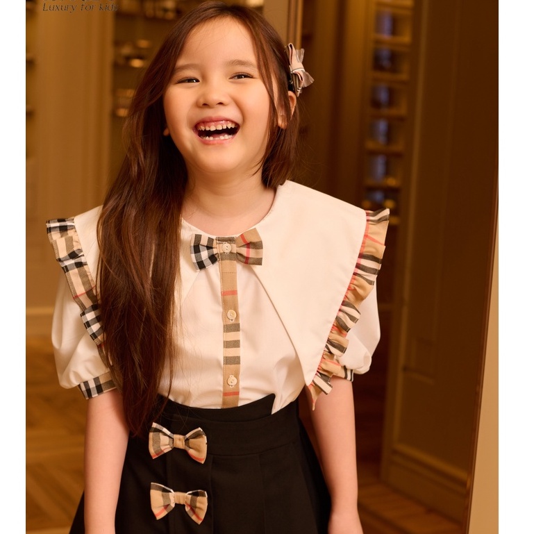 Chân váy xếp ly dáng A bé gái 137Kids thiết kế kèm nơ dễ thương cạp chun co giãn