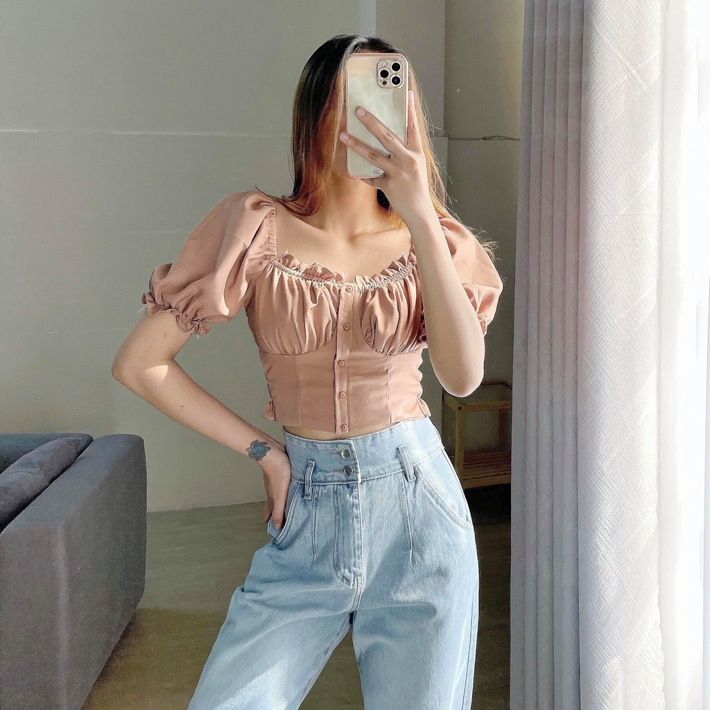 Áo croptop nút tay bồng_CHIBEST_AK001