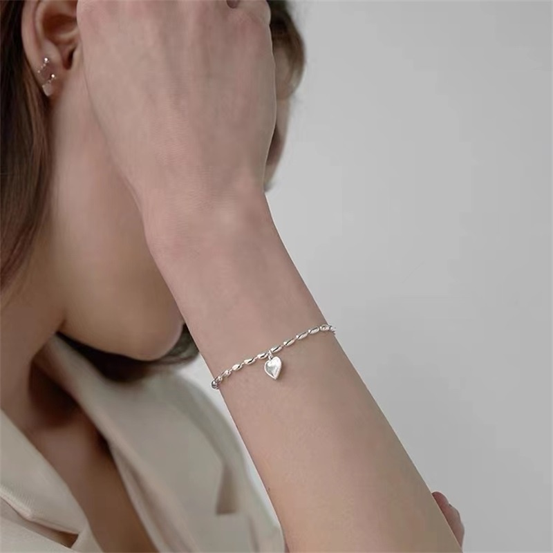 Vòng Đeo Tay Mặt Hình Trái Tim Bằng Bạc 925 Thời Trang Phong Cách Nhật Hàn Dành Cho Bạn Gái