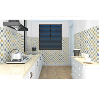 Combo 3m Decal dân bếp kính tráng nhôm cách nhiệt cao cấp mẫu ô vuông xanh vàng khổ 45cm