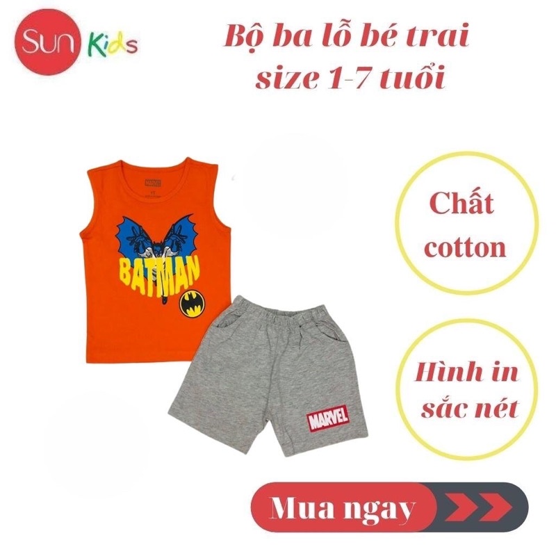 Đồ bộ bé trai, bộ ba lỗ cho bé chất thun cotton, nhiều màu, size 1-7 tuổi - SUNKIDS1