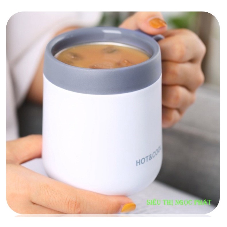 Cốc Giữ Nhiệt/Ly Giữ Nhiệt Đựng Cafe Văn Phòng Có Tay Cầm/ Bình ủ cháo Chất Liệu Inox 304 Cao Cấp 500ml
