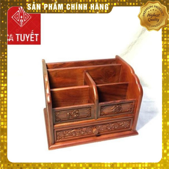 [Mỹ Nghệ Đồng Kỵ] GIÁ ĐỰNG BÚT,đựng đồ văn phòng nhỏ BẰNG GỖ HƯƠNG - LOẠI TO CHẠM TỨ DIỆN ( ẢNH THẬT)