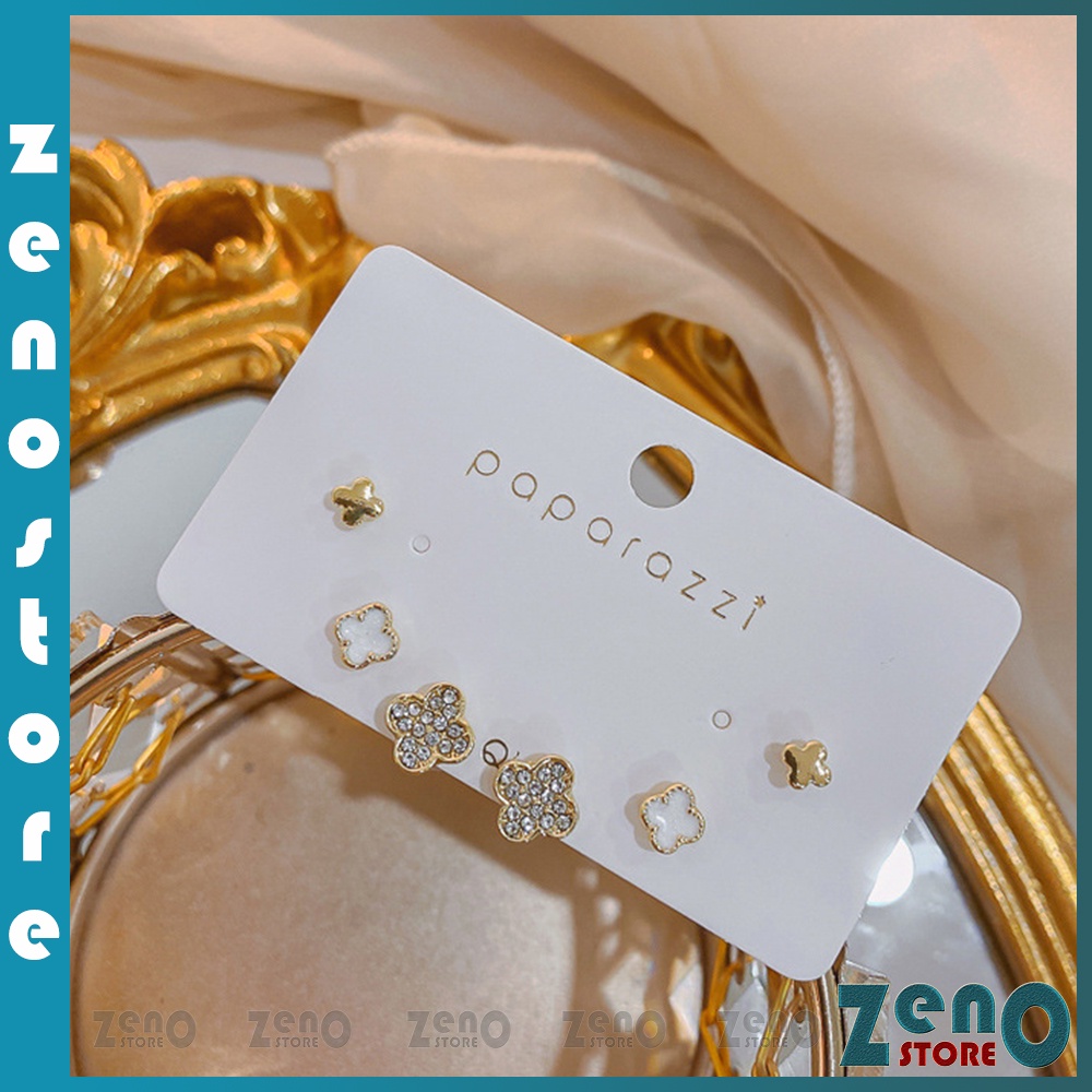 Set 3 bộ khuyên tai ZenO KT03 bạc Ý,  combo 3 cặp bông tai bạc S925