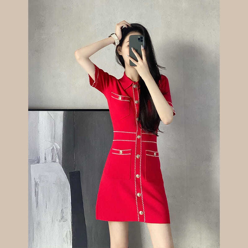 CHANEL Đầm dệt kim màu đỏ thời trang mùa hè Pháp 2021 cho nữ
 | BigBuy360 - bigbuy360.vn