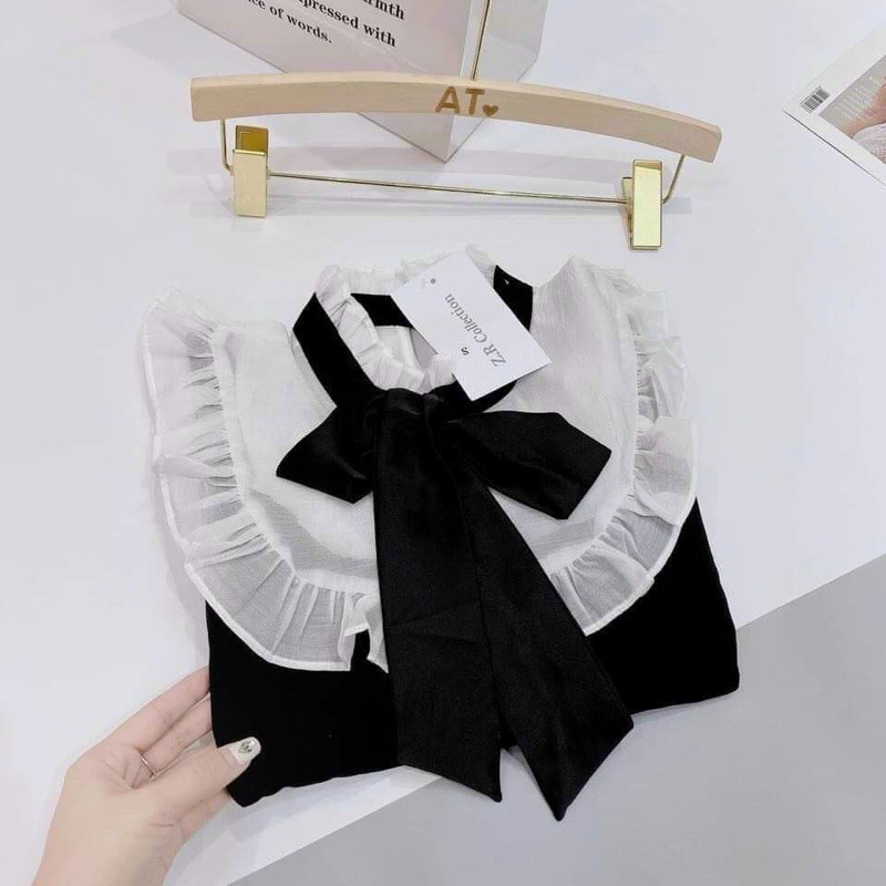 Váy phối cổ nơ bèo tiểu thư