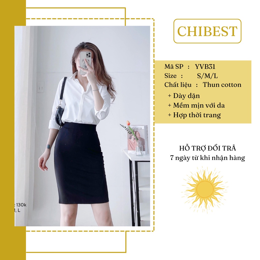 Chân váy công sở nữ ngang gối form đẹp mặc  tôn dáng có xẻ sau và dây kéo sau lưng  CHIBEST YVB31