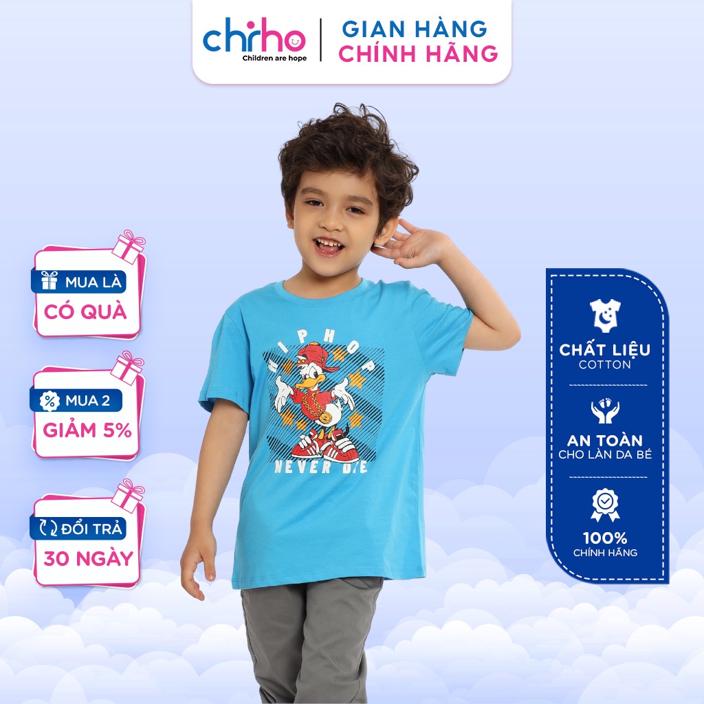 Áo Tshirt Bé Trai CHIHO Hoạ Tiết Donald Ngộ Nghĩnh, Chất Vải Cotton Thoáng Mát Cho Bé Từ 8-13 Tuổi BTS238R