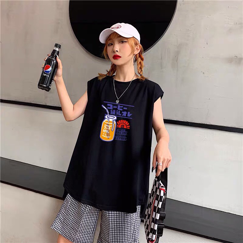 Áo ba lỗ Tanktop unisex nam nữ form rộng hình LY NƯỚC 2 màu trắng đen basic thể thao năng động mặc thể dục tập GYM