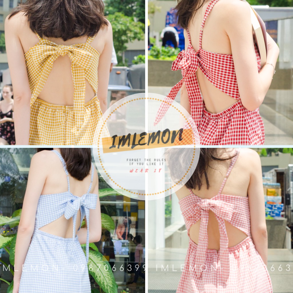 Váy Đầm Nữ Thiết Kế- Đầm Dây Buộc Nơ Lưng Ulzzang JUNY Họa Tiết Caro | BigBuy360 - bigbuy360.vn