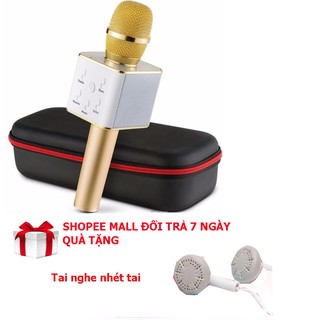 Microphone Karaoke Bluetooth Q7 3 in 1(vàng) + Tai nghe nhét tai