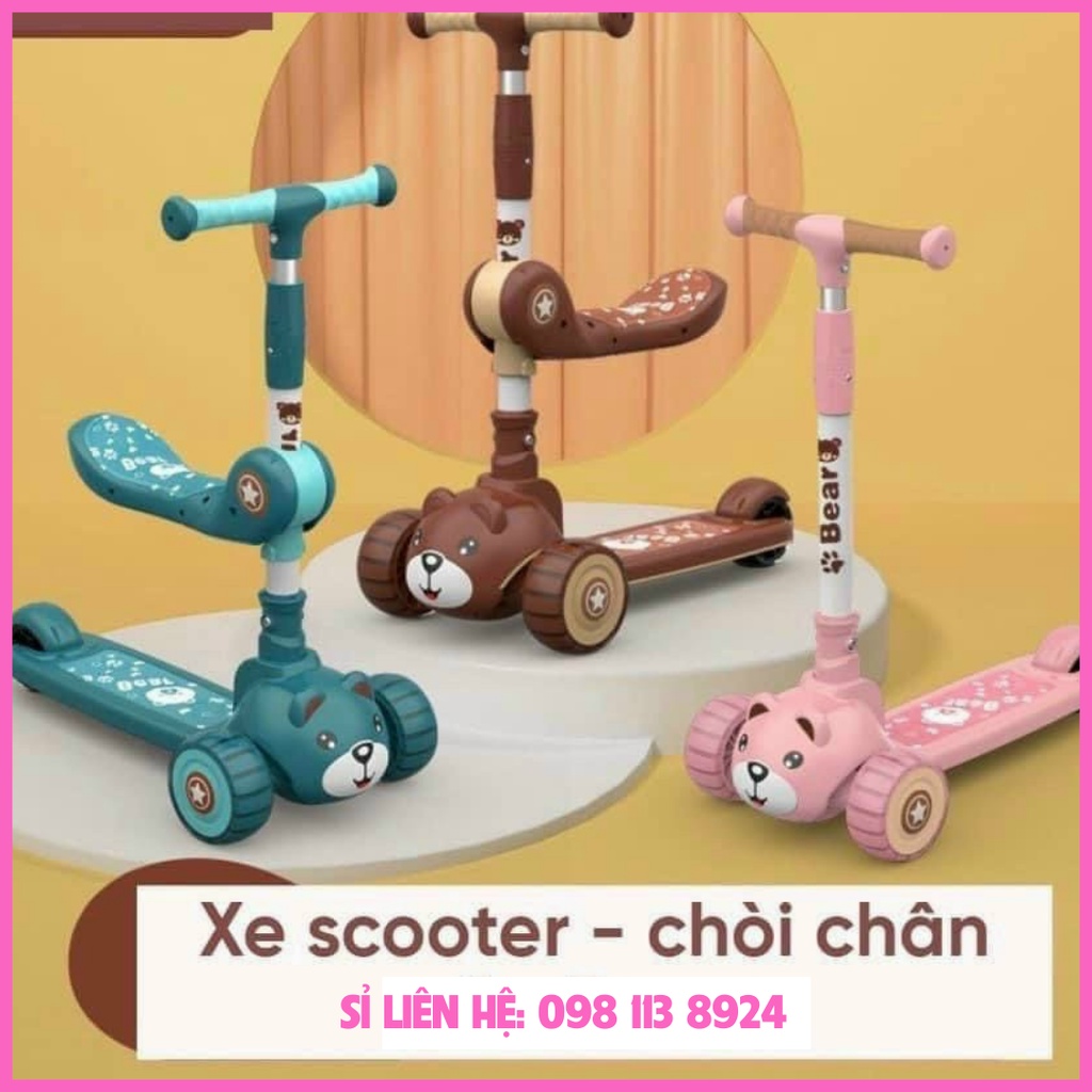 Xe trượt scooter cho bé, Xe chòi chân trẻ em cao cấp hình gấu