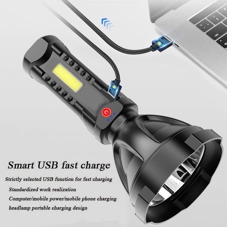 Đèn Pin Cầm Tay Đường Kính Lớn Có Thể Sạc Bằng Cổng USB Chống Thấm Nước Dùng Khi Đi Leo Núi Cắm Trại Sinh Tồn Khẩn Cấp