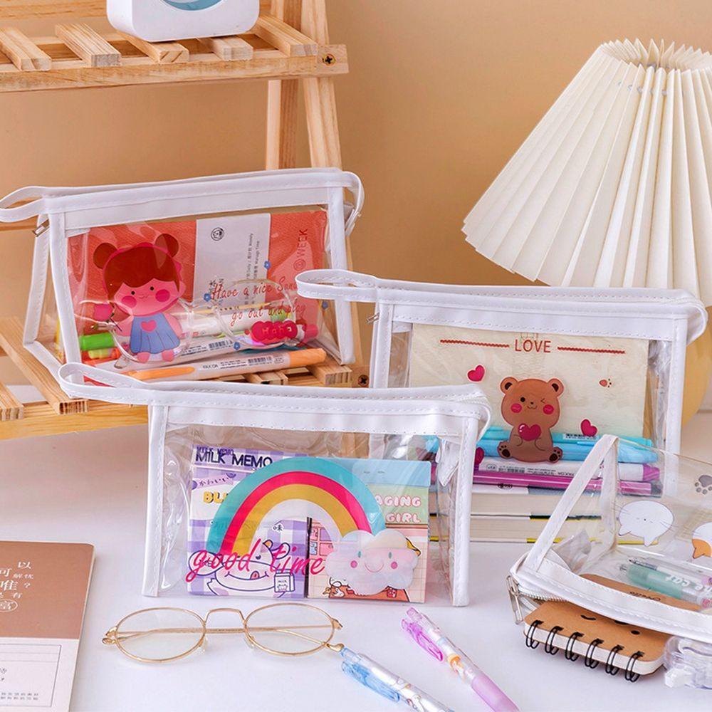 MYRONGVN Túi PVC Trong Suốt Đựng Đồ Trang Điểm Họa Tiết Hoạt Hình Ốp