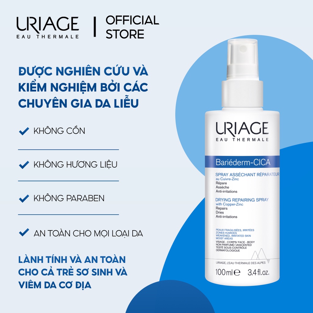 Xịt làm dịu và phục hồi da Uriage Bariéderm Cica-Spray Asséchant Réparateur 100ml