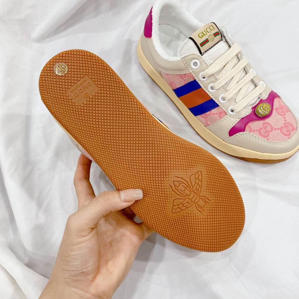 Giày gc nữ màu hồng , Giày sneaker gucci hải tú màu hồng cực chất 2022