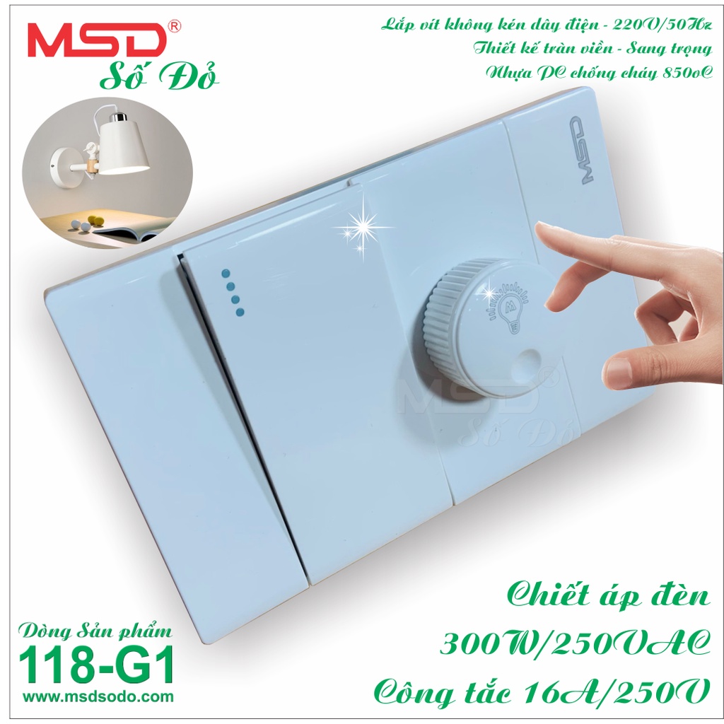 CHIẾT ÁP ĐÈN - CÔNG TẮC 1 CHIỀU - DÒNG 118G1 MÀU TRẮNG - [BO-1DIMLAMP-1SW1W -118G1]