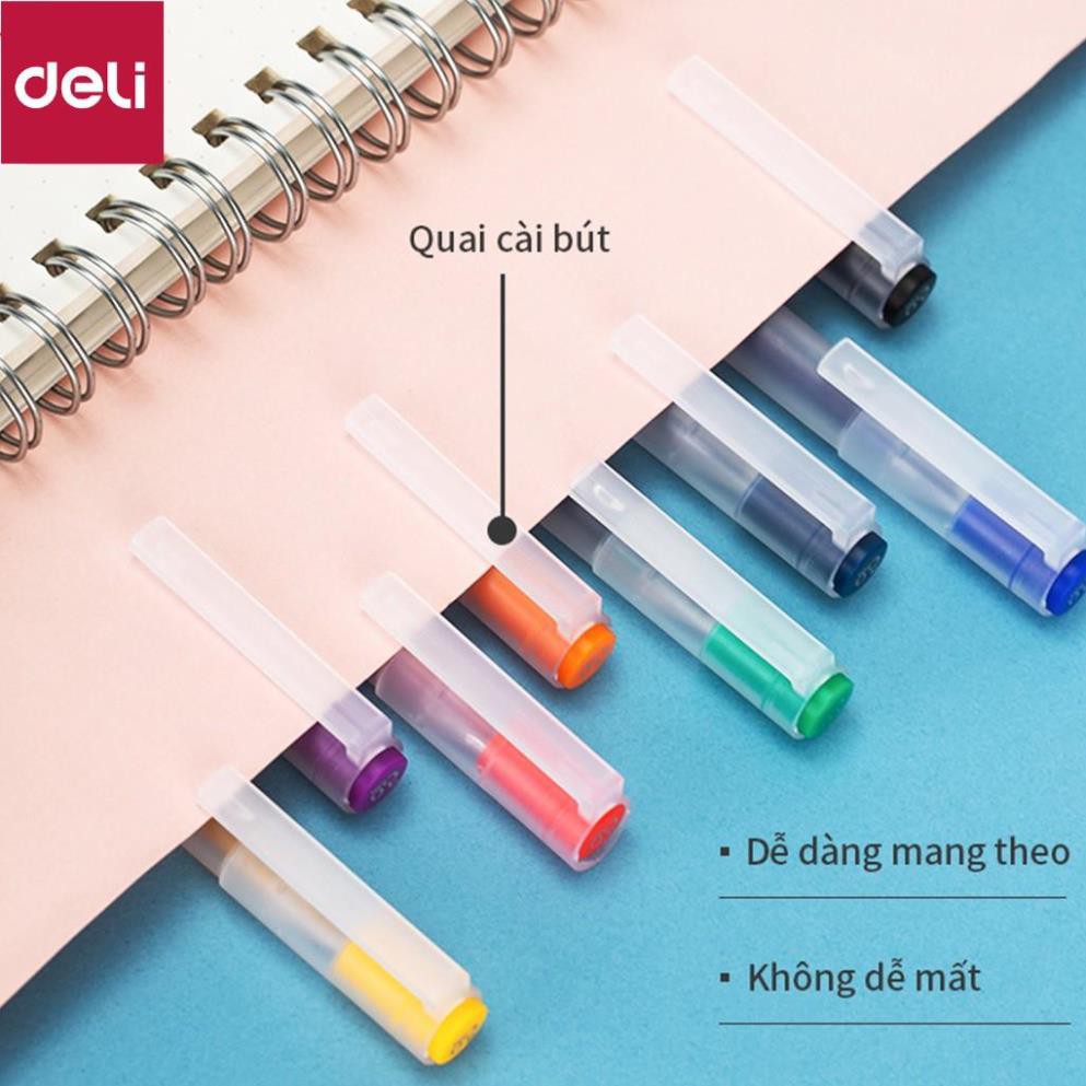 Bút gel 0.5mm nhiều màu Deli - có nắp gài - 1 chiếc - Đỏ/ Xanh Dương/ Xanh Lá/ Tím/ Cam - A119 [Deli]