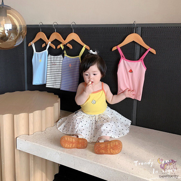 Áo Dây Cotton Không Tay Họa Tiết Hoạt Hình Dễ Thương Phong Cách Hàn Quốc Cho Bé Gái