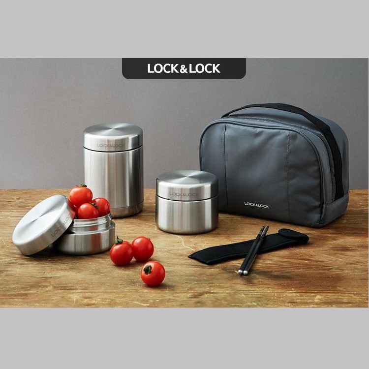 Bộ hộp cơm giữ nhiệt Lock&amp;Lock bằng thép không gỉ  Thermal Lunch Box LHC8 016