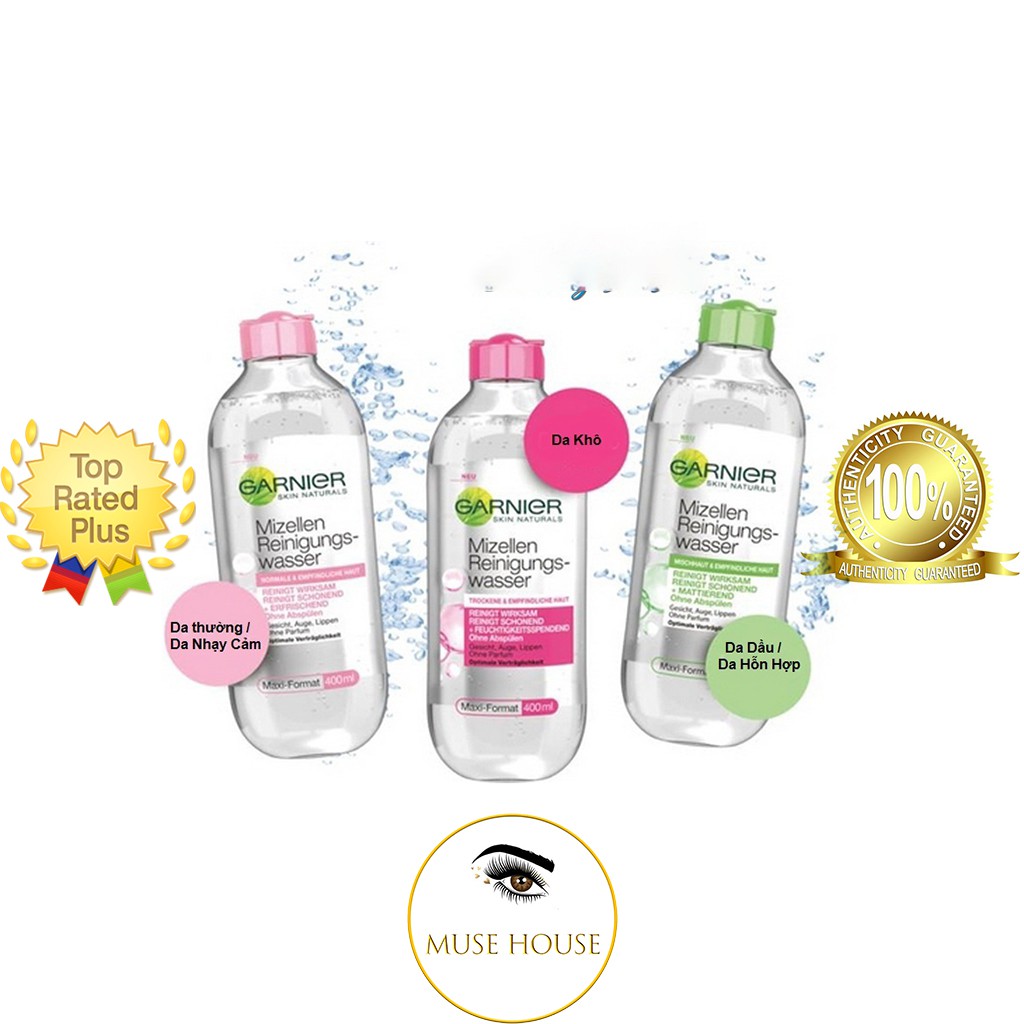 Nước Tẩy Trang Garnier Hồng Đỏ Xanh Vàng 400ml Pháp - Muse House