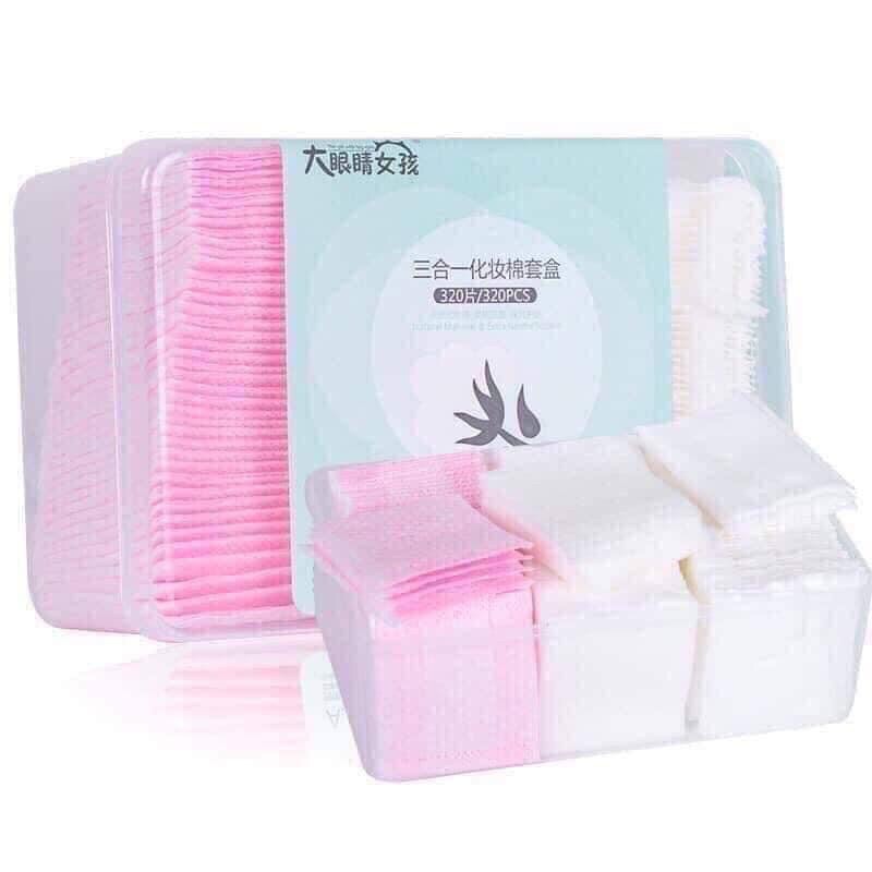 Hộp bông tẩy trang 100% cotton 320 tờ mịn , thấm hút tốt