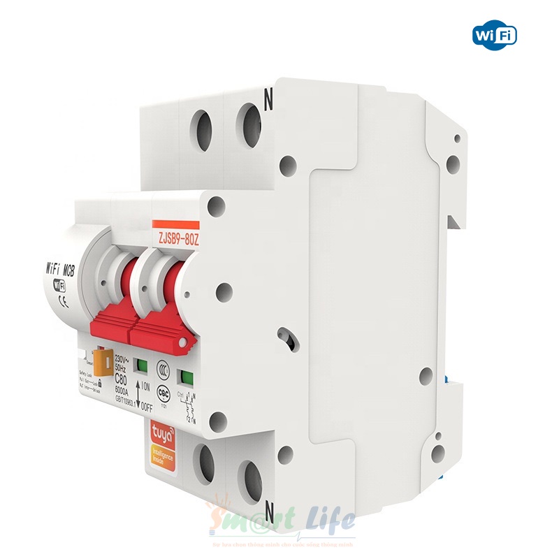 Aptomat cầu dao tổng CB thông minh wifi qua App Smart life Tuya, Công suất 80A - 1P, 2P, 3P Điều khiển giọng nói