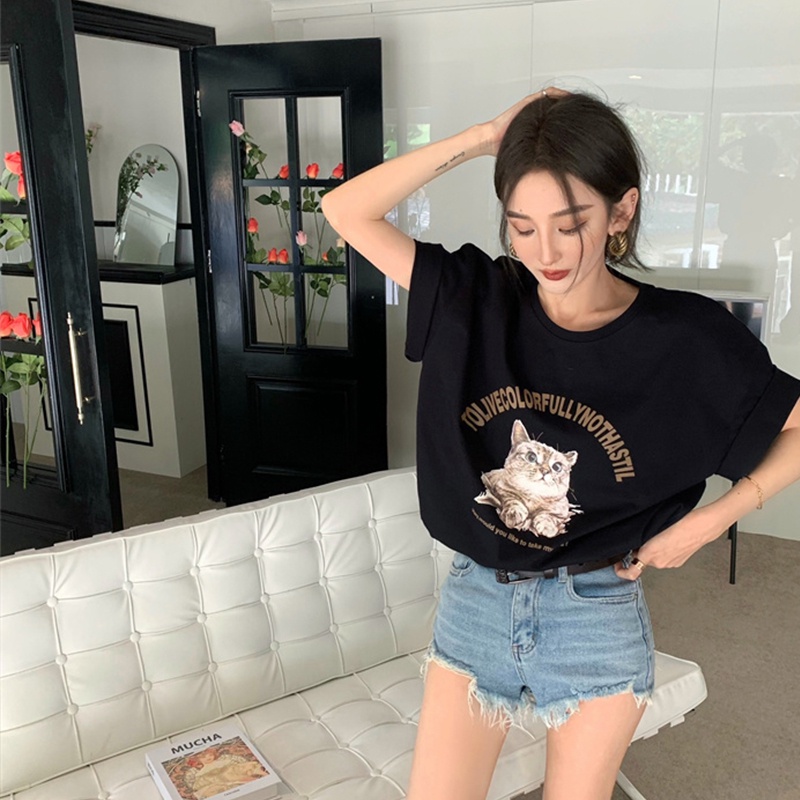 NRVP Áo Thun Cotton Tay Ngắn Cổ Tròn Màu Trơn Thời Trang Dành Cho Nữ