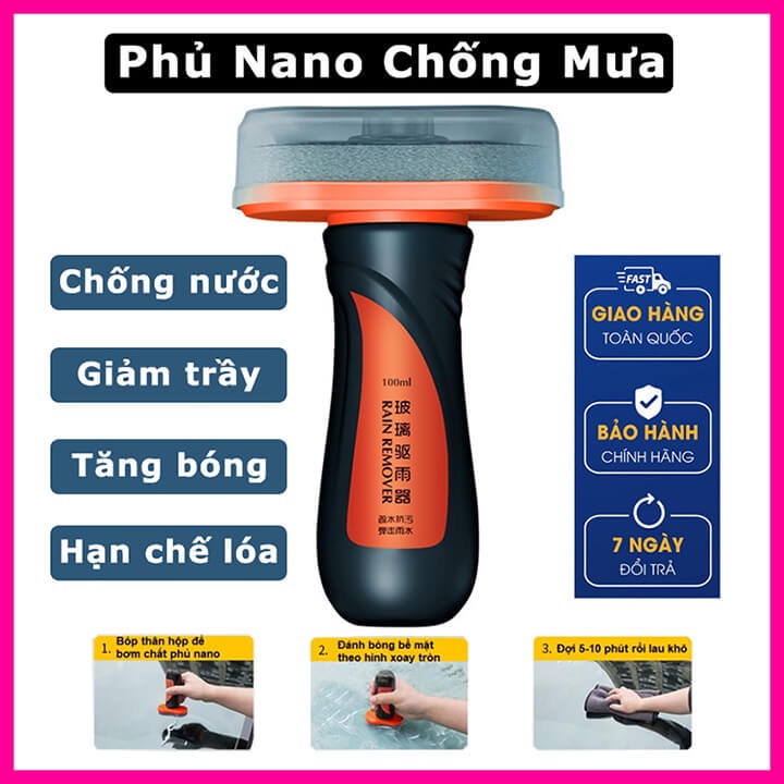 Chai xịt nano phủ kính chống mưa xe ô tô, chống trầy xước kính cận, chống hơi nước kính xe máy - 100ML