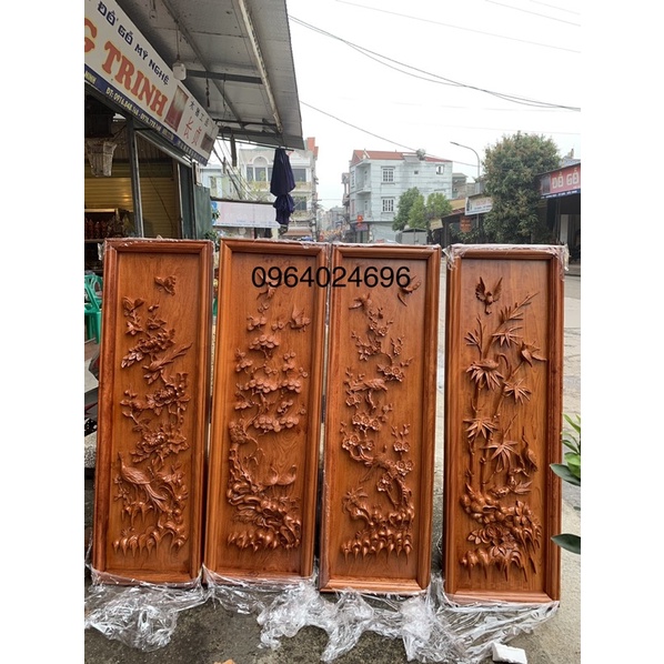 M6:tranh tứ quý 1m17x39 gỗ hương đá đục kênh bong