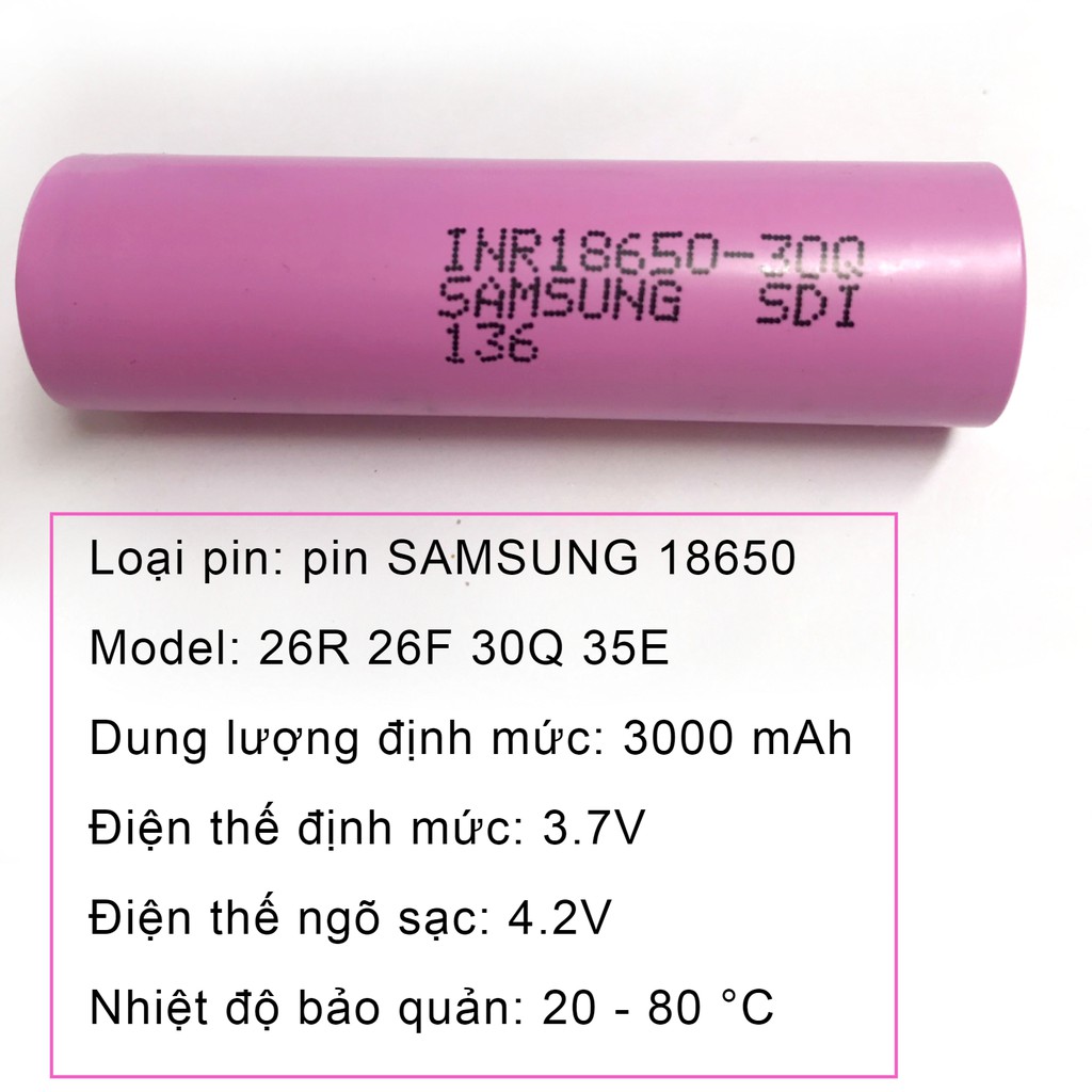 Cell pin Samsung 18650 lithium chuẩn 3000 mAh 30Q pin tím