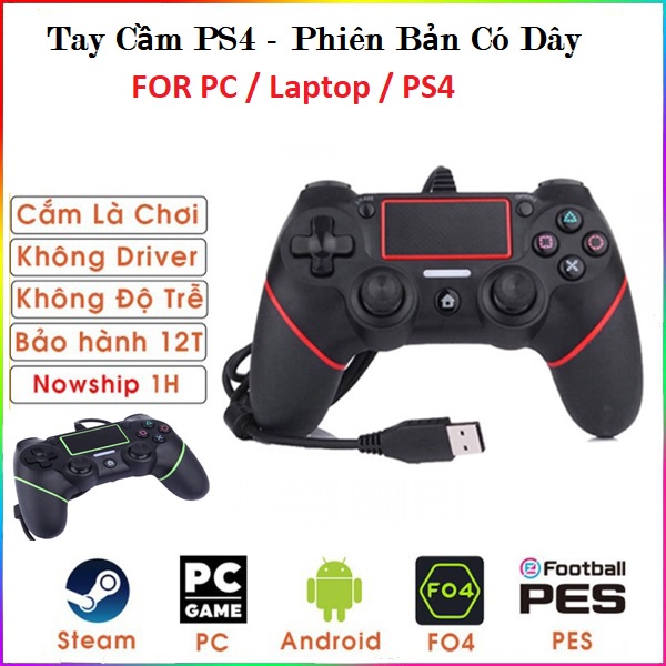 Combo 2 CáiTay cầm PS4 có Rung dây dài 2 Mét hỗ trợ game FO4 / Pes2022 / PS4 / Fifa Online 4