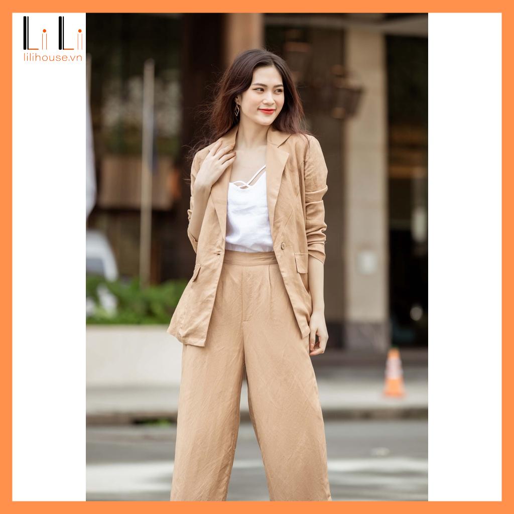 Set áo blazer vest nữ đẹp chất linen cao cấp công sở đẹp có bán kèm quần suông màu kaki | BigBuy360 - bigbuy360.vn