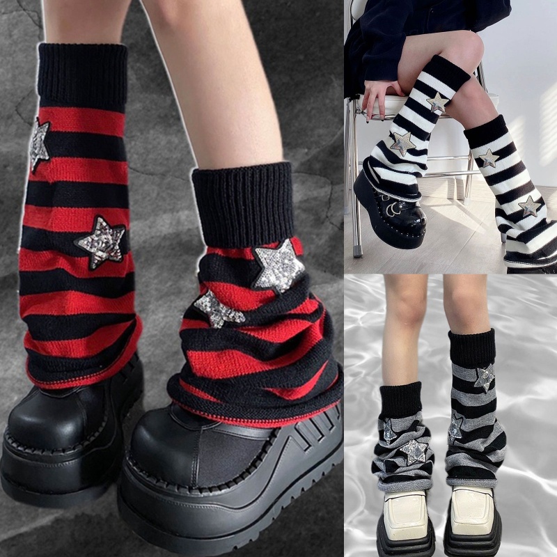 Tất Dài Giữ Ấm Chân Đính Kim Sa Hình Ngôi Sao Phong Cách Gothic Nhật Bản Cho Nữ