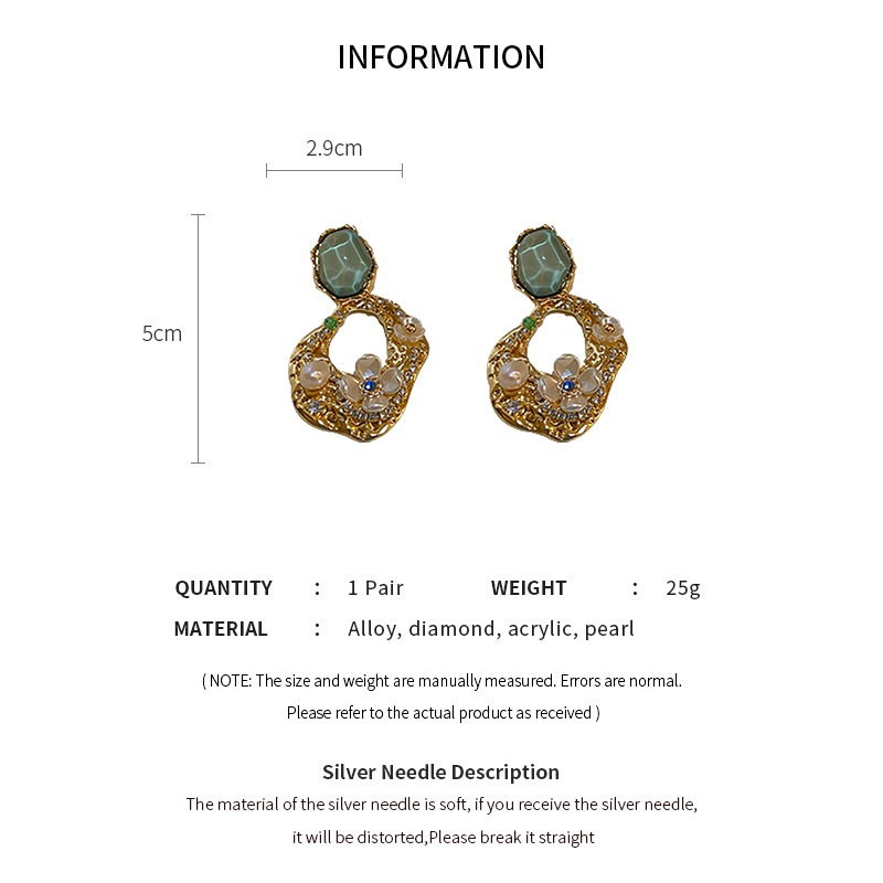 Bông Tai Xếp Li Bằng Bạc Họa Tiết Hoa Đính Ngọc Trai Thời Trang Phong Cách Âu Mỹ Cho Nữ