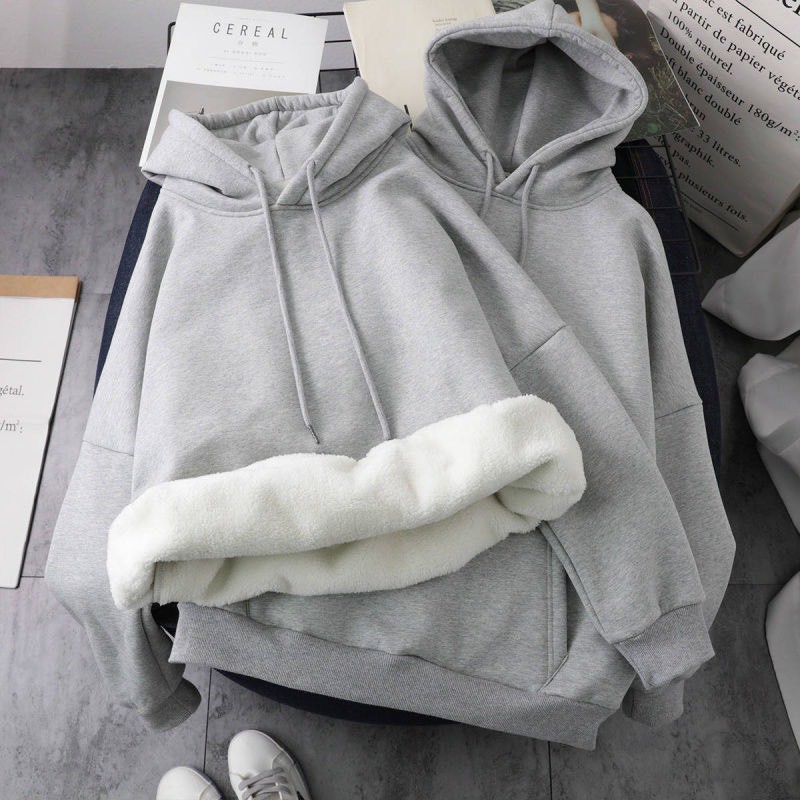 Áo hoodie nữ len tăm cận chất dày dặn lót lông | BigBuy360 - bigbuy360.vn