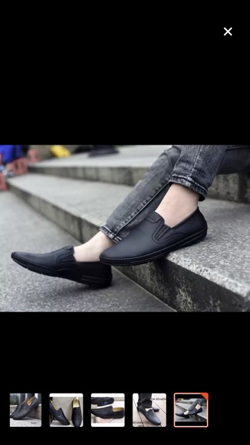 giầy lười mọi khâu chữ đen nam