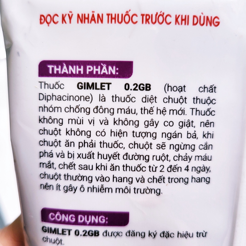 Thuốc Diệt Chuột Trộn Sẵn Gimlet 0.2B gói 100g, Thuốc Chuột Sinh Học Thế hệ Mới Dạng Hạt Thóc