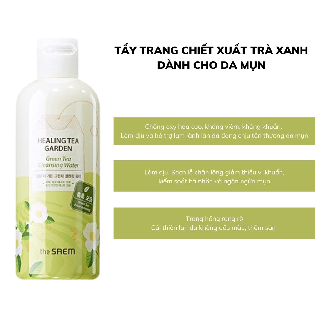 Nước Tẩy Trang Chiết Xuất Từ Các Loại Lá Trà The Saem Healing Tea Garden Cleansing Water 300ml