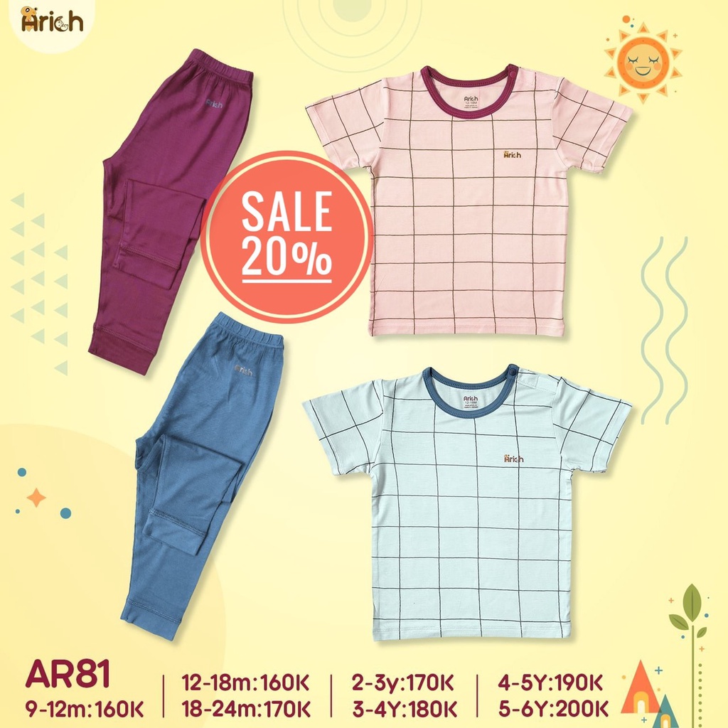 Bộ áo cộc quần dài vải sợi tre Arich Sale 20% cho bé từ 9 tháng đến 6 tuổi